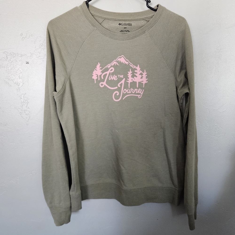 Columbia Women's Small Olive Sweatshirt Pink Live the Journey Graphic Outdoor